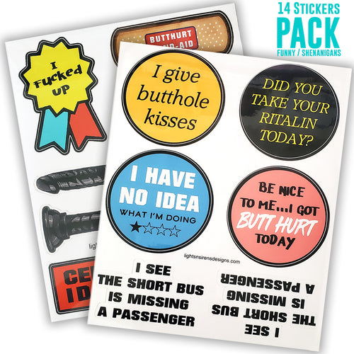 Funny- Gag- Jokes - Shenanigans Adult 14 Sticker Pack | Firefighter House Sticker