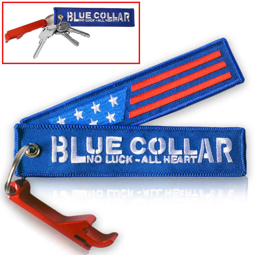 USA Blue Collar American Key Chain Tag Bottle Opener