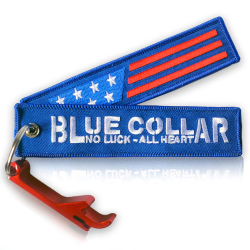 USA Blue Collar American Key Chain Tag Bottle Opener