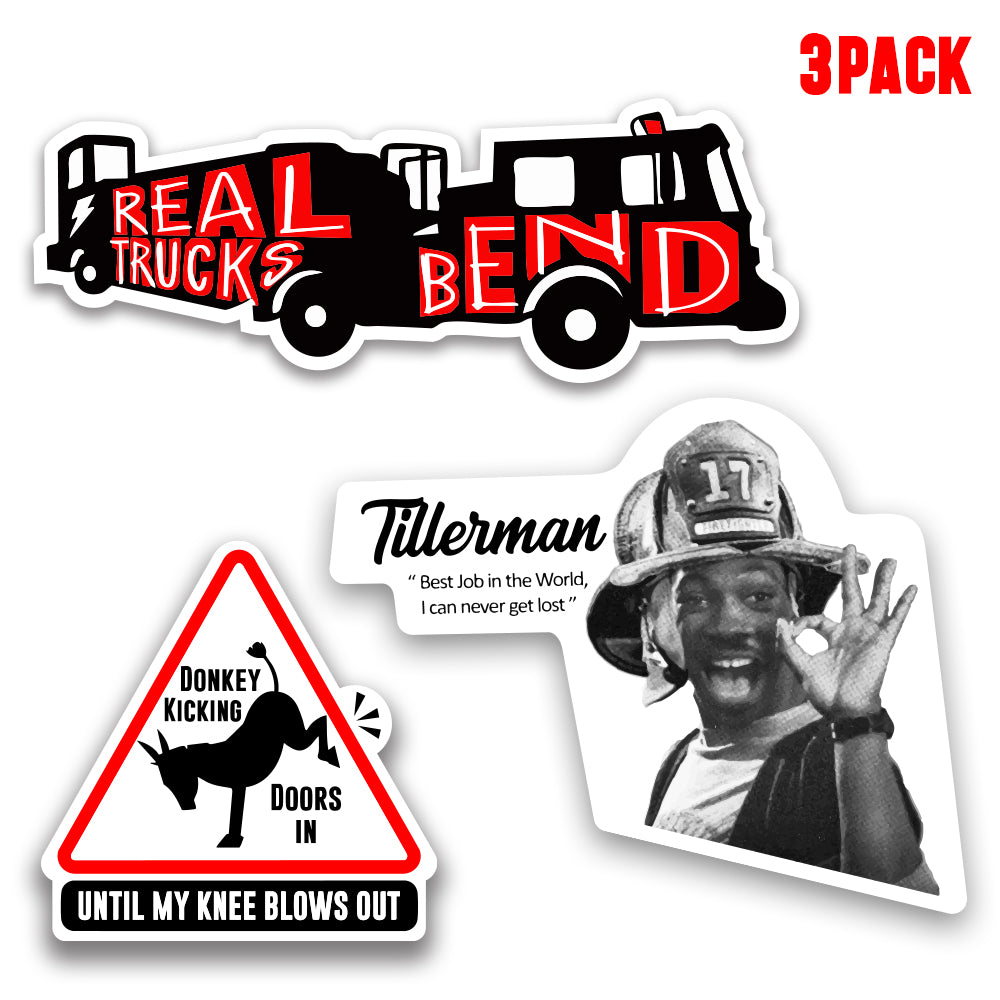 Truck Tillerman 3 Pack Firefighter Helmet Sticker
