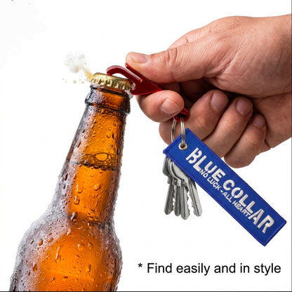 Blue Collar Keychain Bottle Opener - No Luck All Heart USA Tag
