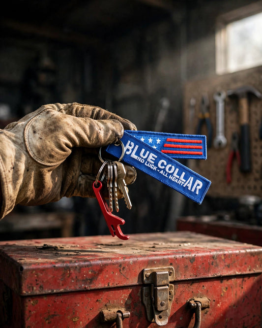 Blue Collar Keychain Bottle Opener - No Luck All Heart USA Tag