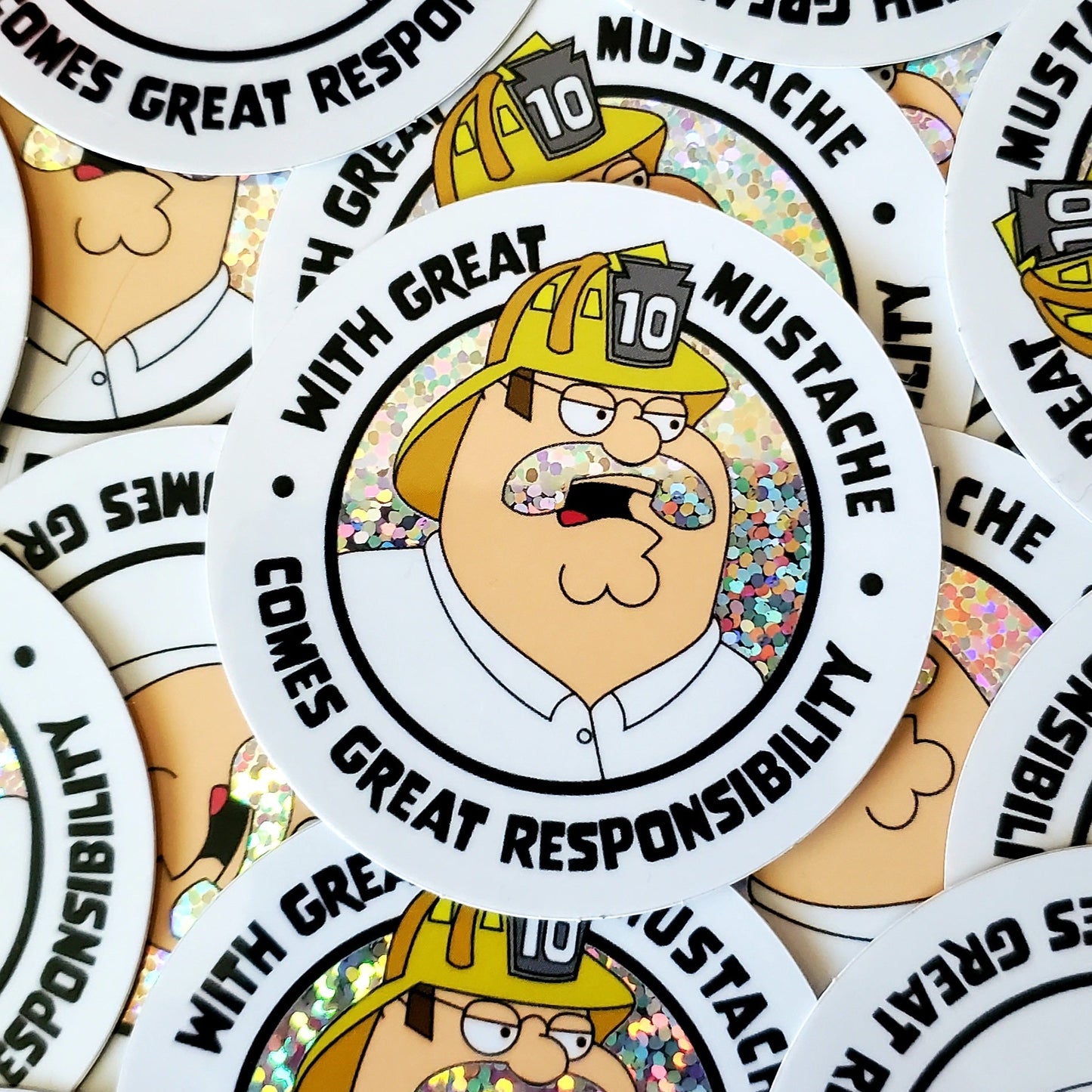 Magic Mustache with Great Responsibility Holographic Firefighter Decal Sticker